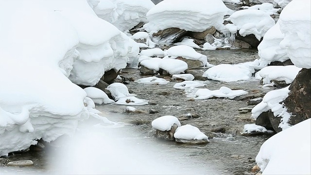 小溪穿过厚厚的雪堆而下视频素材