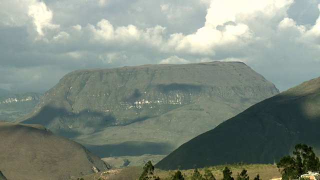 “L-R绿色山脉和山谷的阴影从云，移动到桌面风格的山，从Chachapoyas，秘鲁[PerÃº]”视频素材