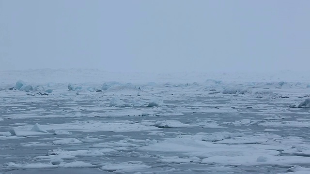 冰岛Jokulsarlon湖的冰川细节与冰雪覆盖的冰川和湖畔/冰岛视频素材