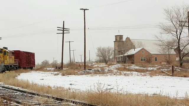 美国新墨西哥州拉米火车站下雪视频素材