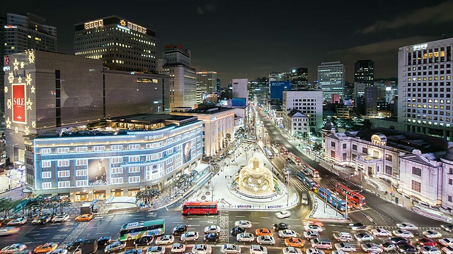 韩国首尔Naedamunro路区域(南大门市场和韩国银行与明洞区域)的WS T/L交通视频素材