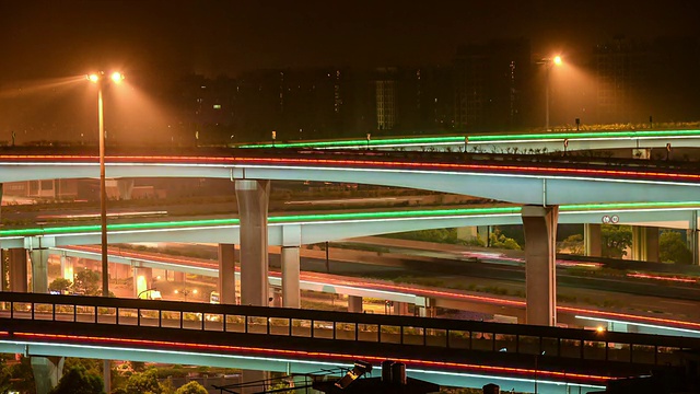 夜晚有光的高速公路，时间流逝视频素材