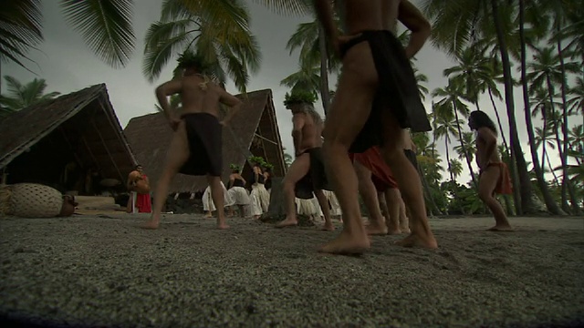 低角度静电-夏威夷人草裙舞随着鼓点在夏威夷的大岛避难所。美国夏威夷/视频素材