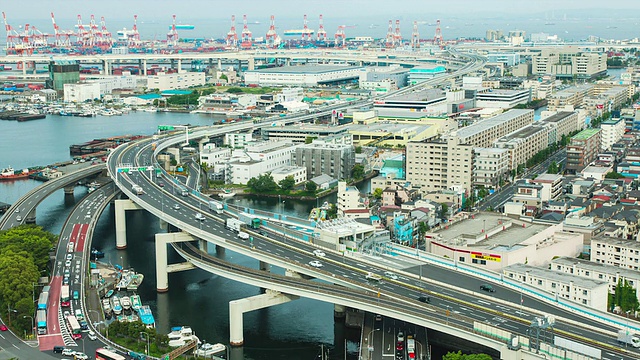 WS T/L横滨港口和高架公路/横滨，神奈川，日本视频素材