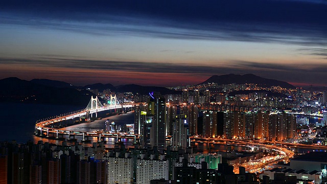 日落时海云台城和住宅区的WS T/L /釜山，韩国视频素材