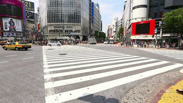 MS TU T/L摄于涉谷十字路口的行人和汽车，东京，日本视频素材