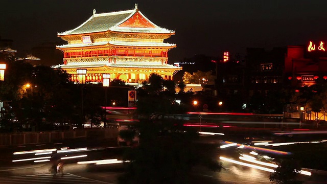 WS T/L晚上在中国陕西西安十字路口的交通视频素材