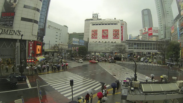 雨中，涩谷十字路口的人群撑着雨伞，东京，日本视频素材