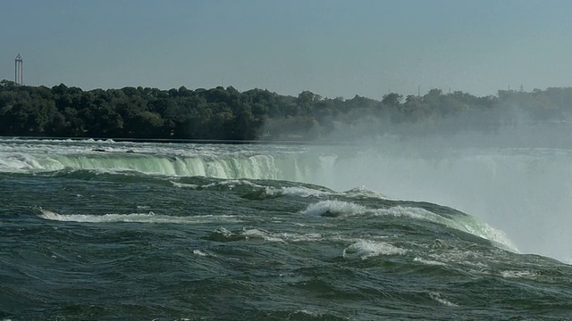 纽约尼亚加拉瀑布和加拿大马蹄瀑布WS View of Niagara Falls New York and Canada Horseshoe Falls from Skylon Restaurant in Canada / Niagara Falls, United States New York视频素材