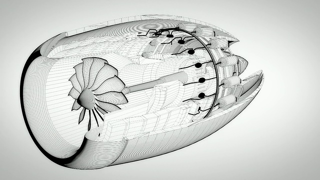 喷气发动机与切断旋转到位置示意图视频素材