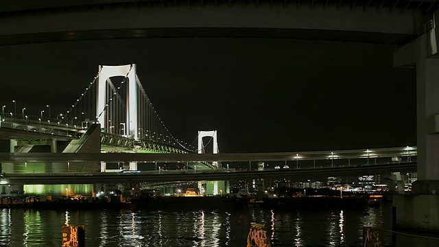 东京彩虹桥和单轨铁路夜景/日本东京港区视频素材