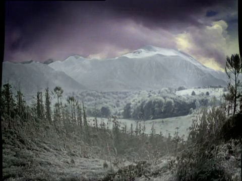 山脉和土地从绿色到冰雪覆盖的场景(图形)视频素材