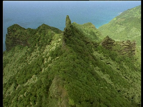 沿着茂密的山丘，山谷和海岸，夏威夷视频素材