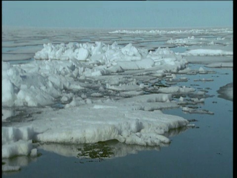 加拿大北极湾，海冰在陆地上磨碎视频素材