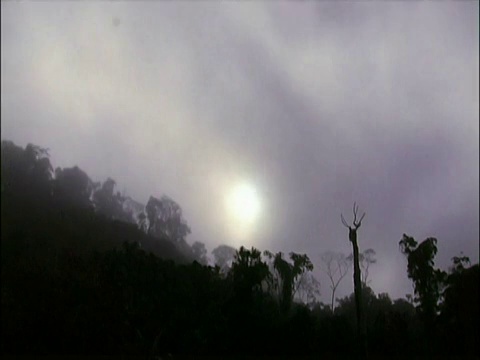 委内瑞拉南部雨林的黎明时分，云朵飘过轮廓分明的山脉视频素材