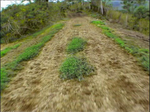 4 × 4赛车沿着崎岖的轨道在厄瓜多尔贫瘠的雨林景观视频素材