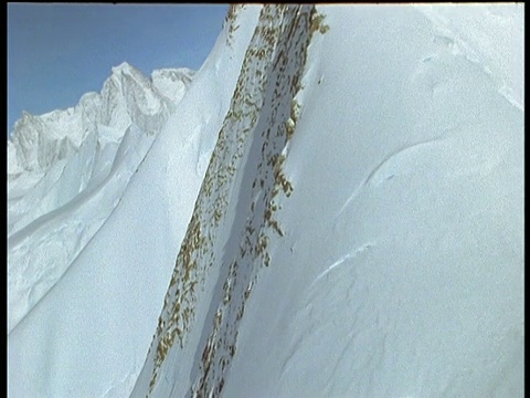 在冰雪覆盖的山脉、山谷和瑞士阿尔卑斯山的山坡上穿行视频素材