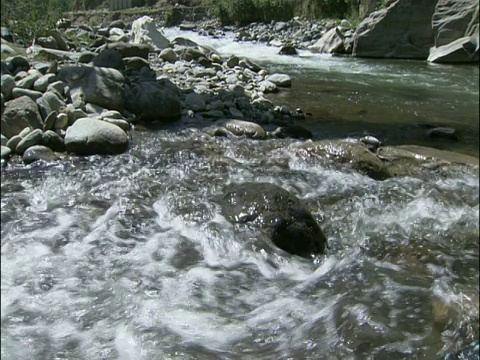 水流过岩石流入河里视频素材