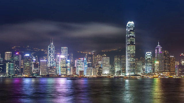 香港维多利亚港夜间船台/中国香港视频素材