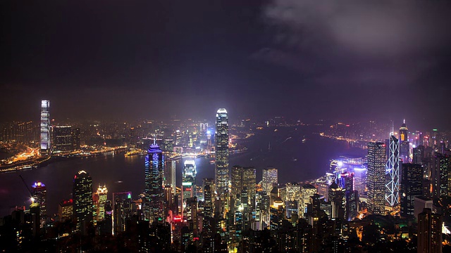 T/L WS HA俯瞰香港维多利亚港日夜过渡/中国香港视频素材