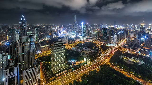 WS HA空中俯瞰上海夜景/上海，中国视频素材