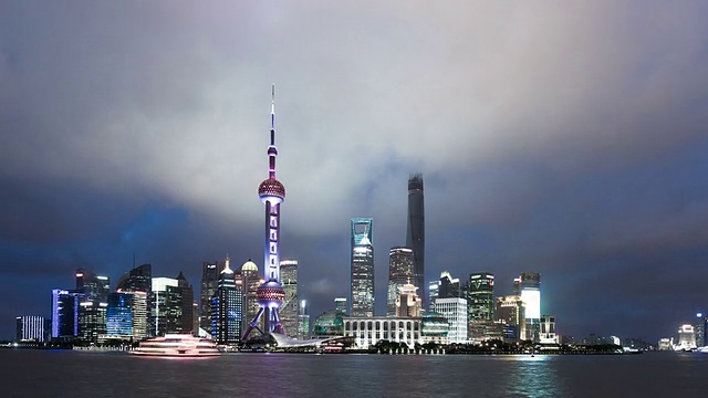 T/L WS ZO Shanghai Skyline at Night /上海，中国视频素材