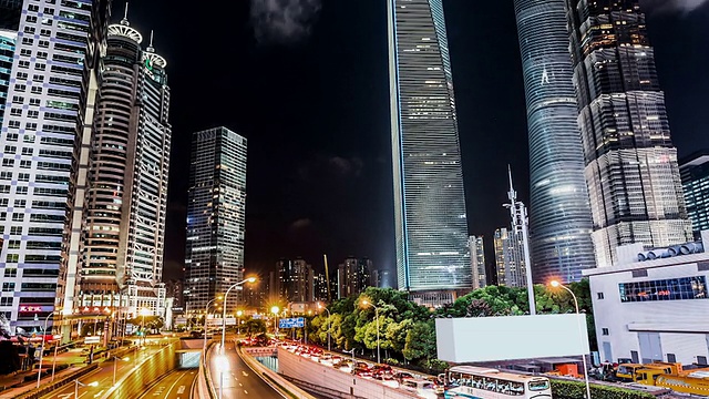 T/L WS ZO Lujiazui Financial District at Night /上海，中国视频素材