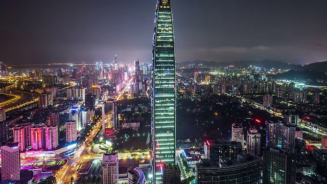 T/L WS HA TU Kingkey 100和Shenzhen Skyline at Night /中国深圳视频素材