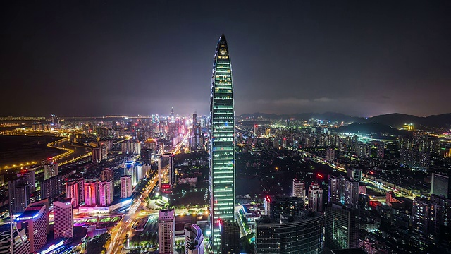 T/L WS HA Kingkey 100和Shenzhen Skyline at Night /中国深圳视频素材