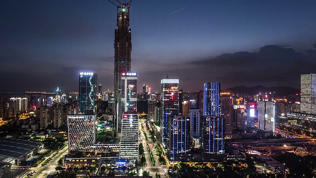 T/L WS HA PAN Skyline of Shenzhen CBD Day to Night Transition /深圳，中国视频素材