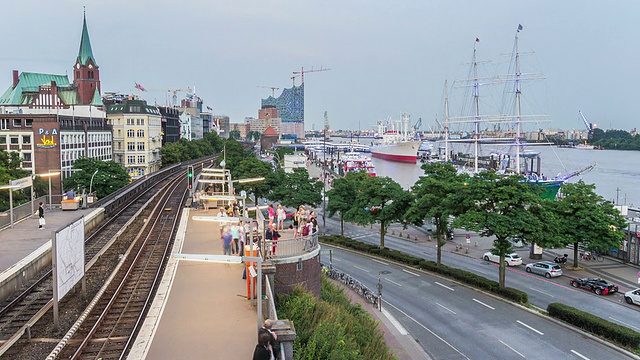 汉堡港蓝色港口时间流逝视频素材