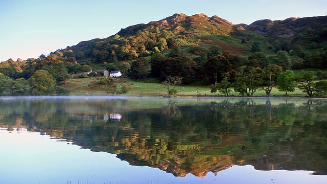 英国坎布里亚郡Loughrigg Tarn的静水。视频素材