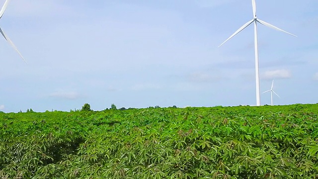 HD:绿色草地，风力发电机发电视频素材