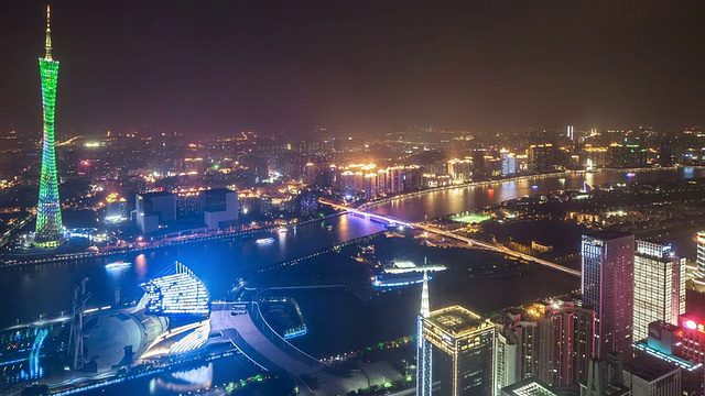 T/L WS PAN Guangzhou Overlook at Night /中国广州视频素材