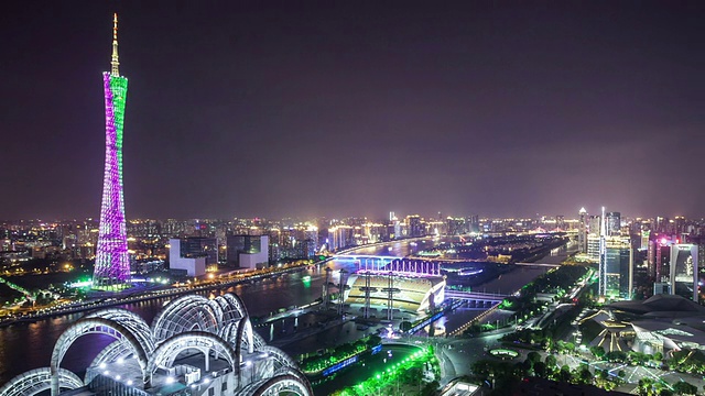 T/L WS PAN Guangzhou Overlook at Night /中国广州视频素材