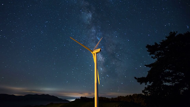 江陵垂直轴风力机和银河星场视图视频素材