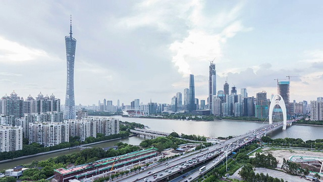 T/L WS PAN Guangzhou Overlook at Night /中国广州。视频素材