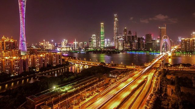 T/L WS TD Guangzhou Overlook at Night /中国广州。视频素材