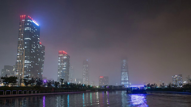 松岛国际商务区的月色和夜景视频素材