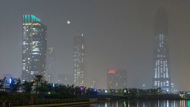 松岛国际商务区的月色和夜景视频素材