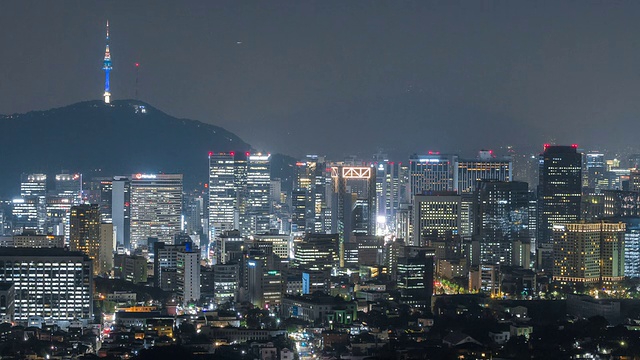 北首尔塔和市中心地区的夜景视频素材