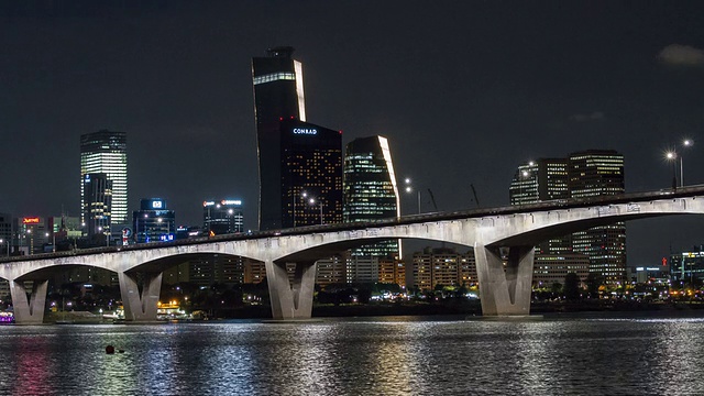 元孝大学桥和友道商务区的夜景视频素材