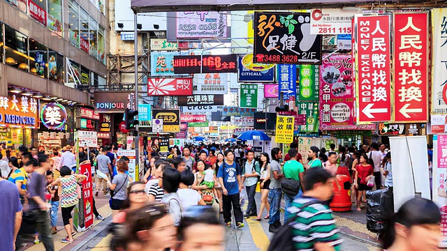 高清时间流逝:旺角街繁忙的香港。视频素材