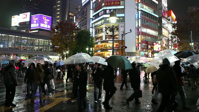 日本涩谷/东京，雨夜行人过马路视频素材