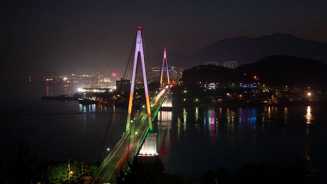 日落到夜景多尔桑达约桥视频素材