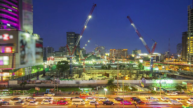 城市建筑工地，从早到晚时间流逝视频素材