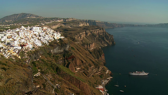 希腊Cyclades, Santorini, Ocean, Thira村庄的房子视频素材