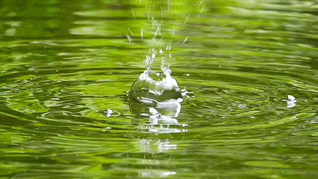 池塘中水滴的慢动作视频素材