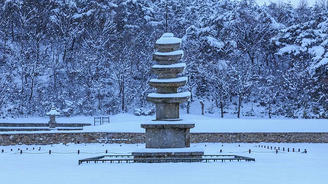 宝原寺遗址(韩国历史遗址316)宝原寺娇昌石塔雪景视频素材