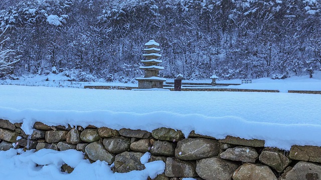 宝原寺遗址(韩国历史遗址316)宝原寺娇昌石塔雪景视频素材